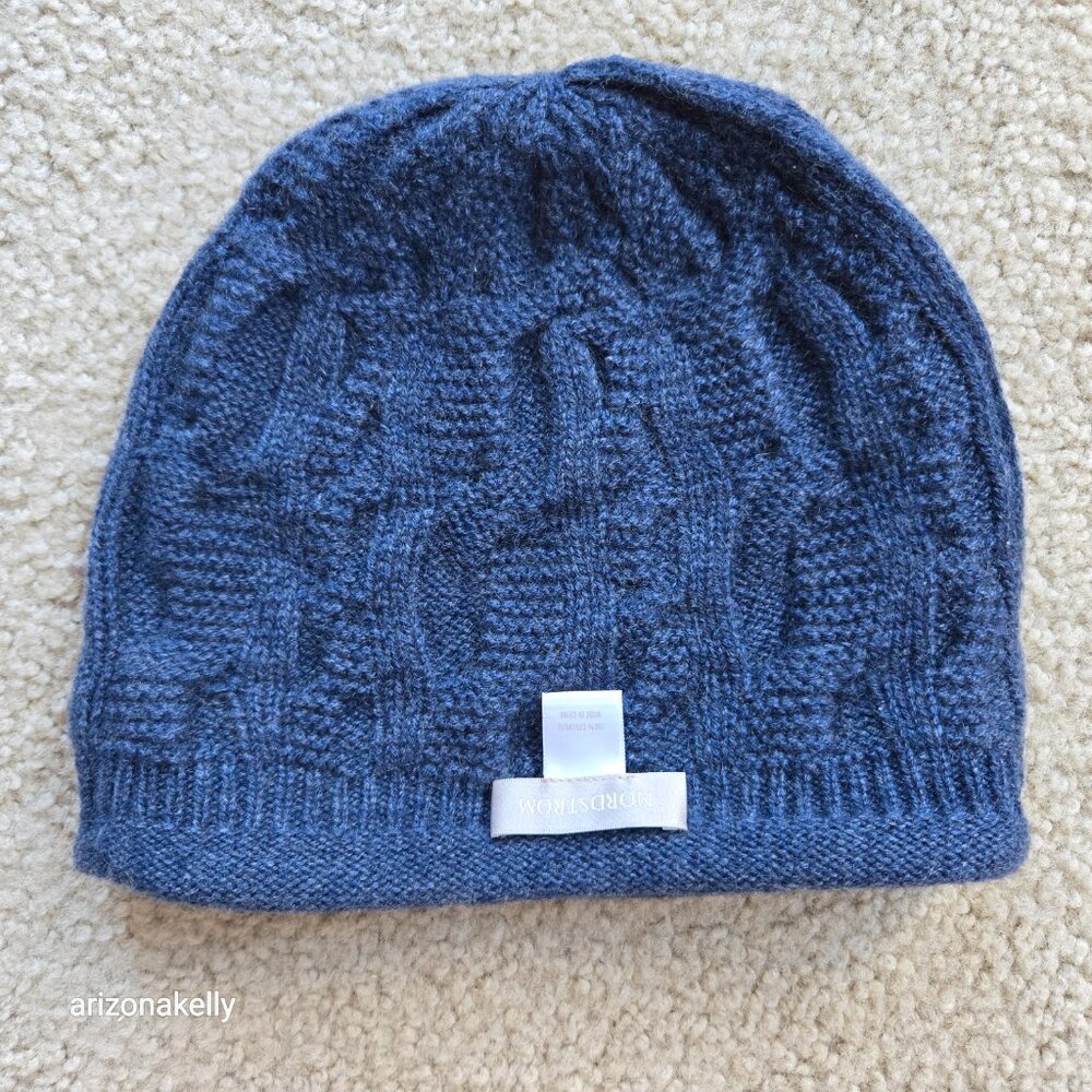 NWOT Cashmere Cable Knit Hat Nordstrom BLUE - Picture 4 of 7